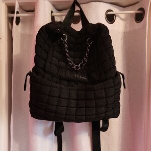 Steve Madden Black Quilted Backpack with Chain Detail